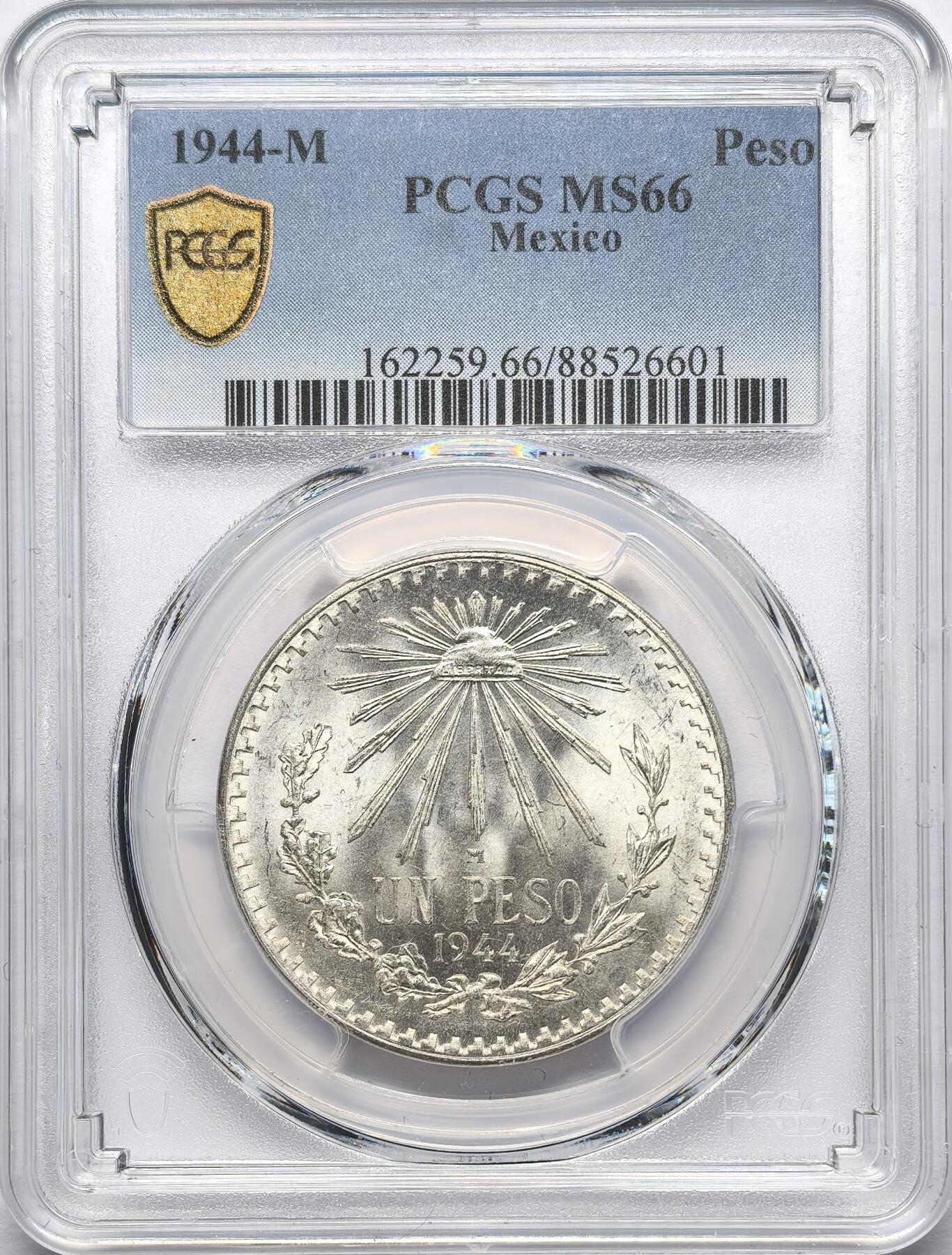 凡希社世界钱币微拍第二百八十六期 1944M墨西哥射线自由帽比索PCGS-MS66