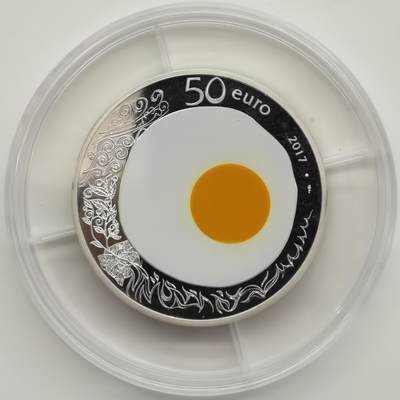 博洋堂世界钱币拍卖第150期（全场包邮） 法国2017年米其林季萨瓦餐厅的荷包蛋5盎司银币，最佳硬币获奖币！发行量仅500枚，稀见品种