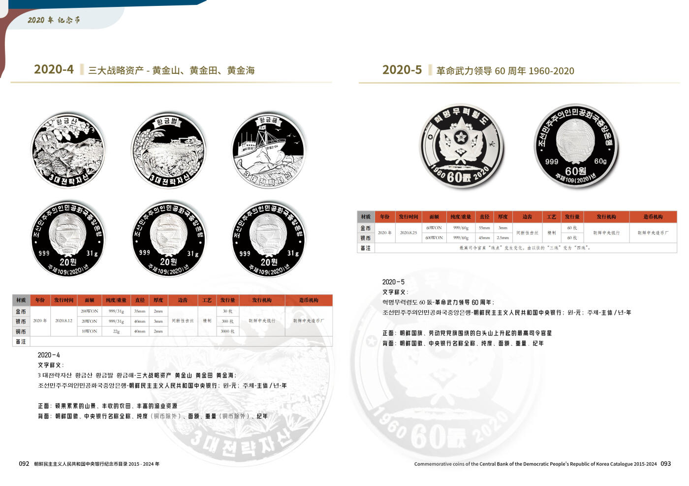 『预售』《朝鲜中央银行 2015～2024年纪念币目录》启炫 编著 朝鲜中央银行&D.W COINS 出品  国际科学技术出版社  全书300页，收录纪念币290余种，高清钱币彩色图片455张，发行公告167份等  10月28日发货