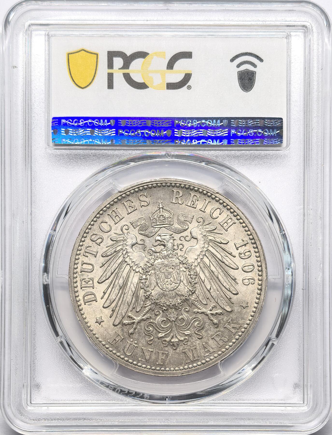 凡希社世界钱币微拍第二百八十六期 1906德国巴登金婚5马克大银PCGS-MS64