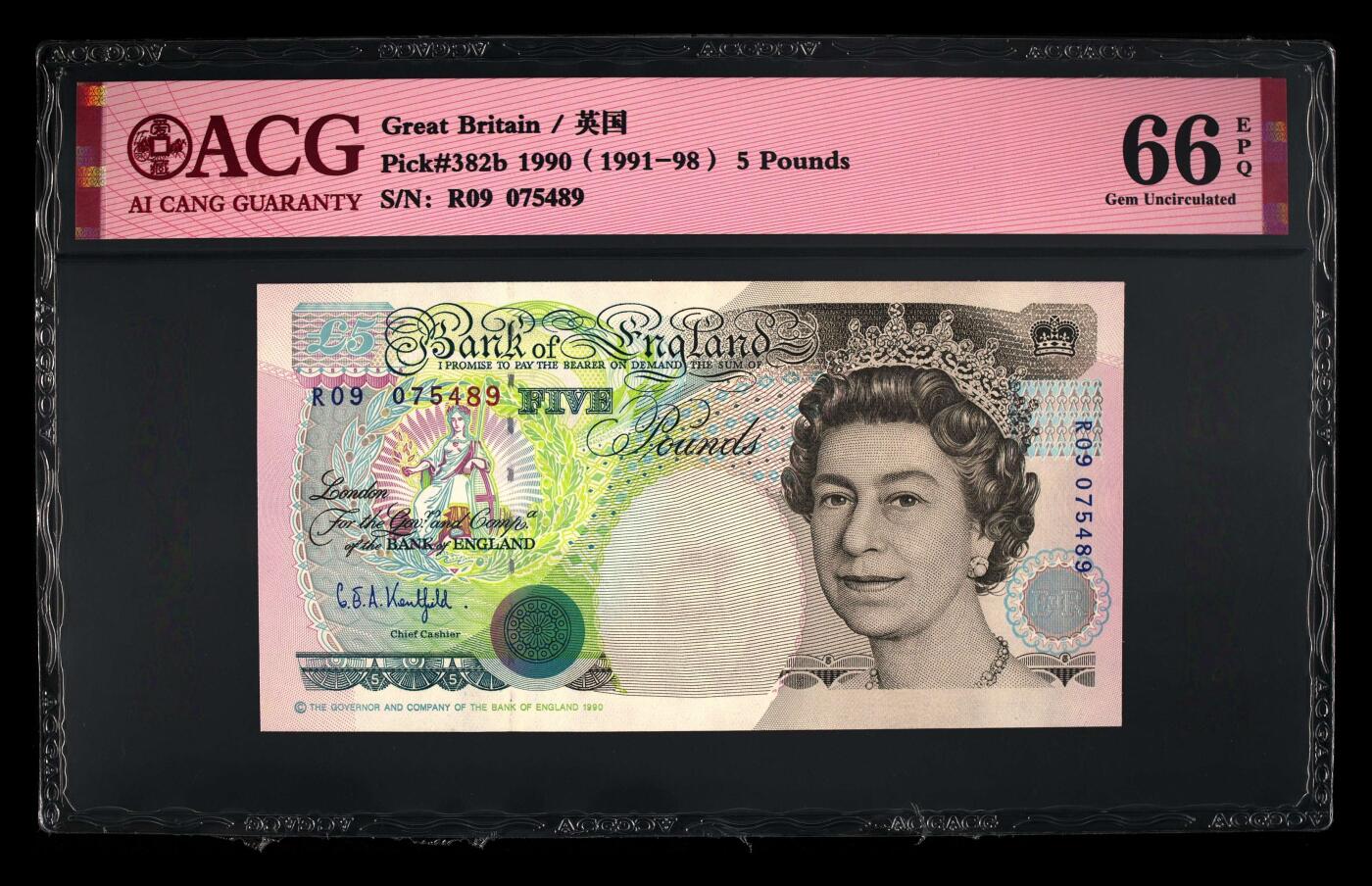 收藏联盟Quantum Auction 第385期拍卖  英国1990（1991-98）年5镑 ACG  66EPQ 皇冠版