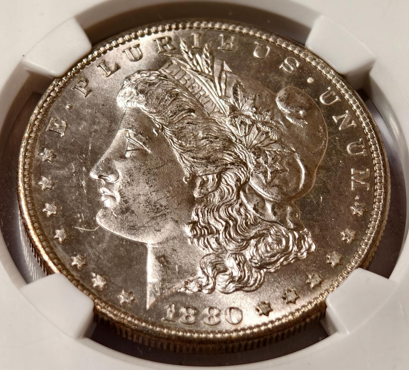 紫瑗钱币——第438期 美国 1880年 S版 摩根 大头妹1美元 银币 NGC MS63
