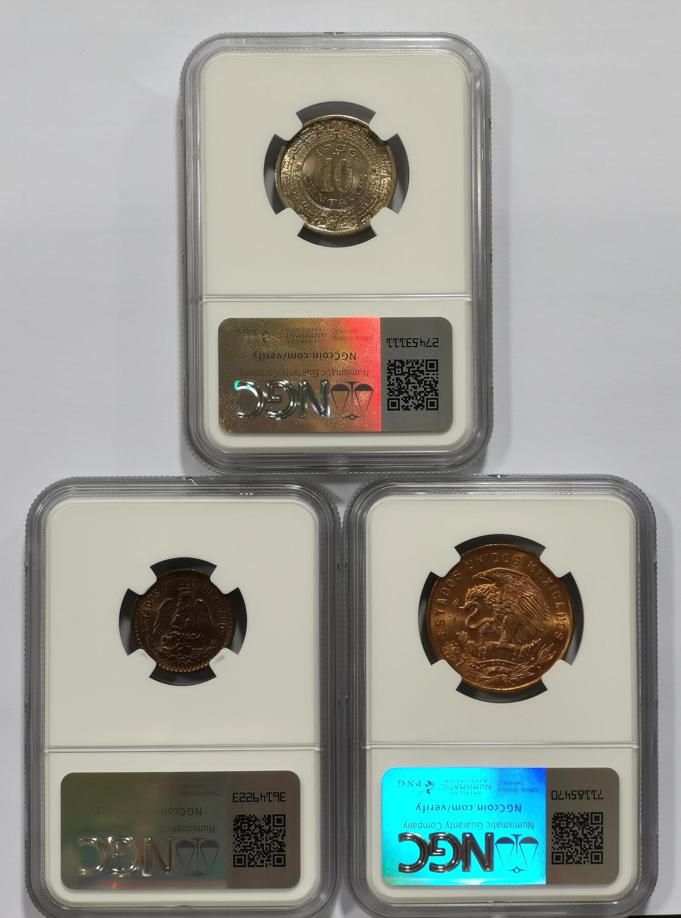 博洋堂世界钱币拍卖第096期（全场包邮） NGC MS64 墨西哥1936-1964年不同品种辅币3枚一组