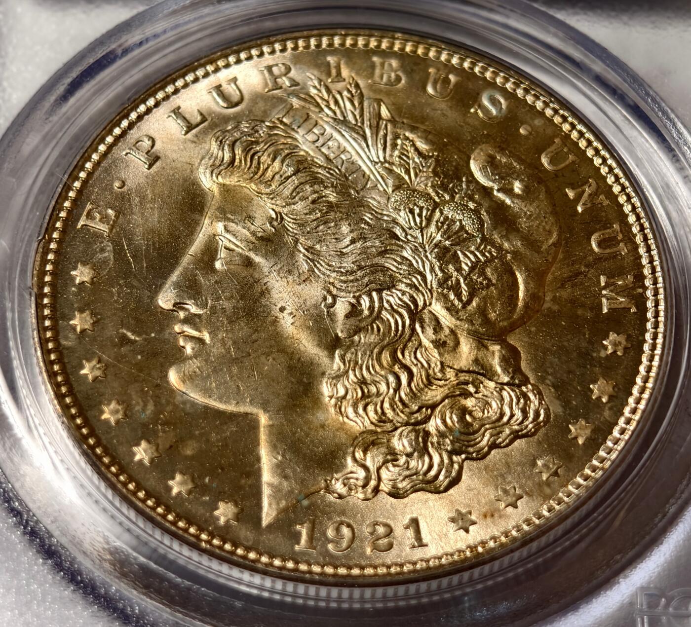 紫瑗钱币——第456期 美国 1921年 摩根 大头妹1美元 银币 PCGS MS65 老盒