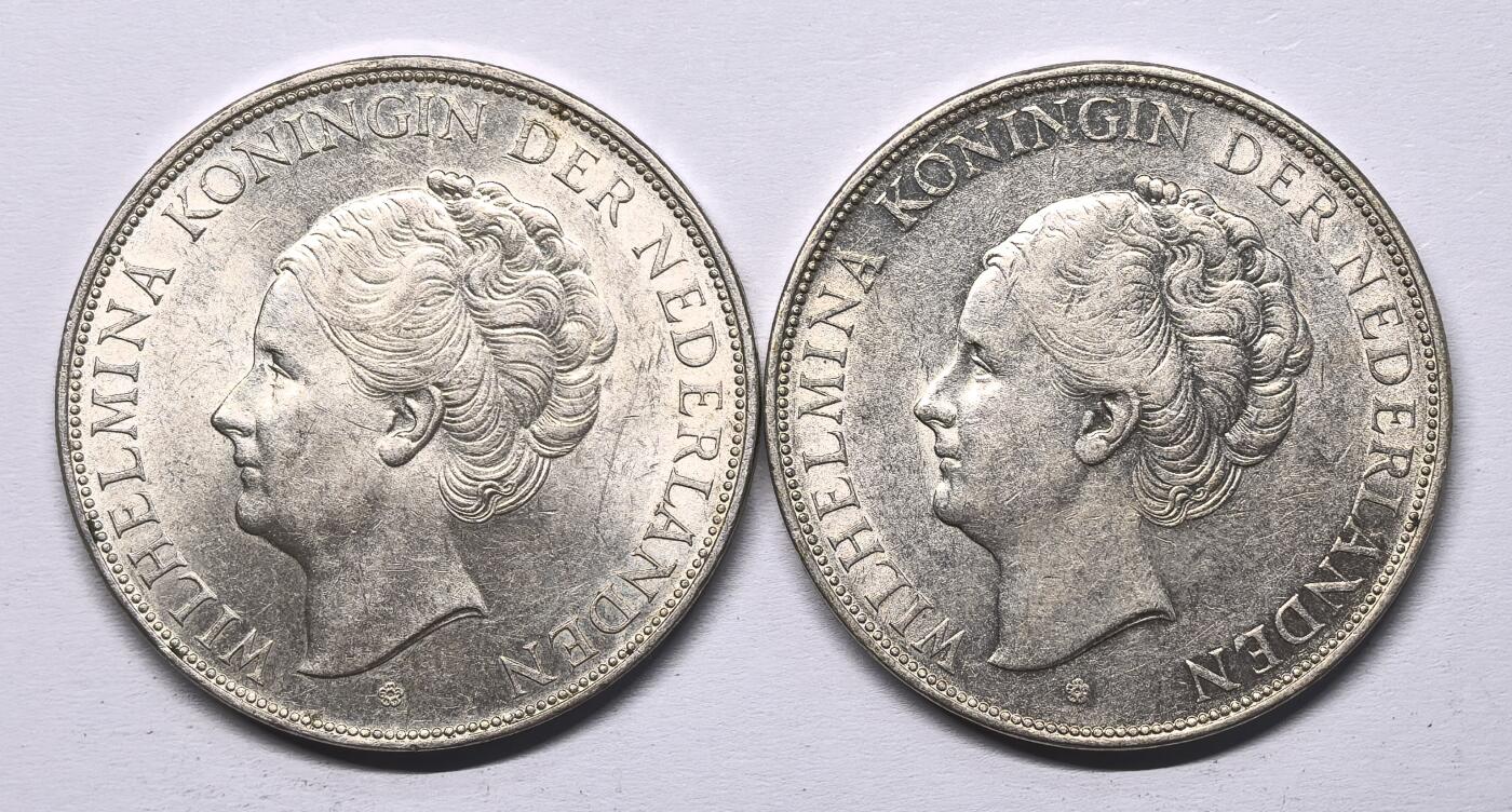 凡希社世界钱币微拍第二百八十六期 1937荷兰威廉敏娜2.5盾大银两枚好品UNC