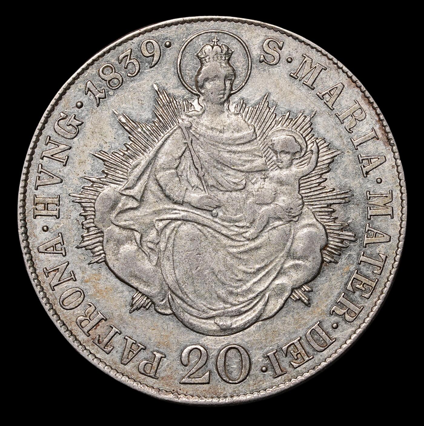 修遠堂世界钱币第四十四期 全场包邮 散币裸币专场 1839年奥匈帝国-匈牙利圣母抱婴20克鲁泽银币 6.63g 