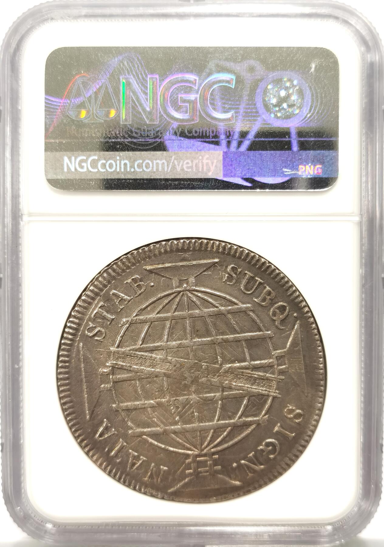 博洋堂世界钱币拍卖第096期（全场包邮） NGC AU 葡属巴西1815年R版960R地球大银币，原味包浆