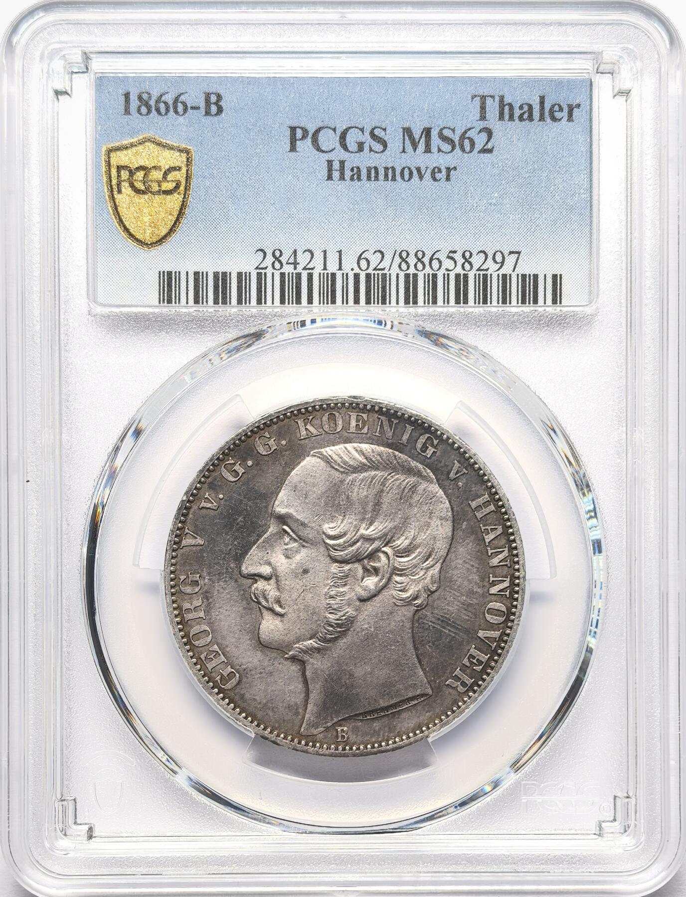 凡希社世界钱币微拍第二百八十六期 1866B德国汉诺威狮马泰勒PCGS-MS62
