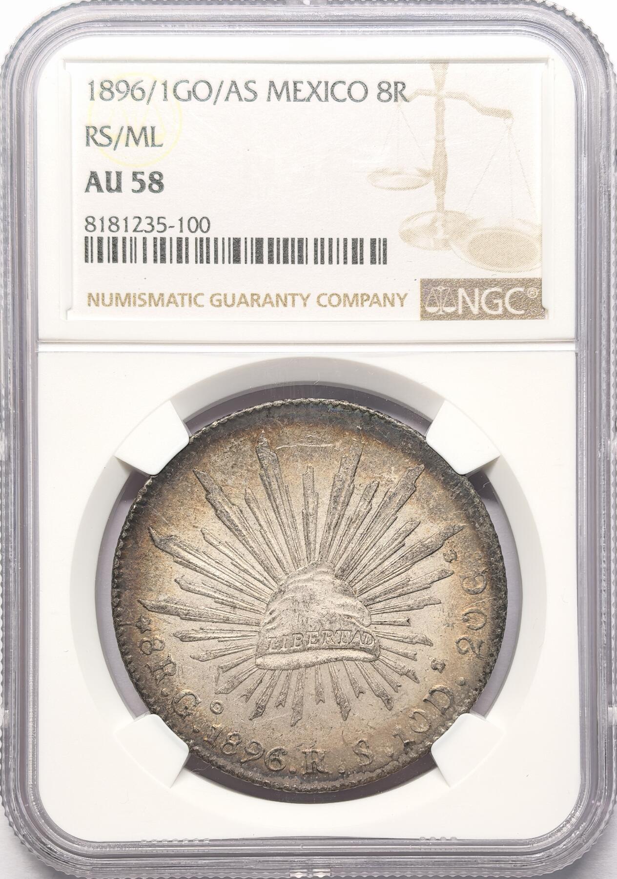 凡希社世界钱币微拍第二百八十六期 1896/1GO墨西哥花边鹰洋NGC-AU58