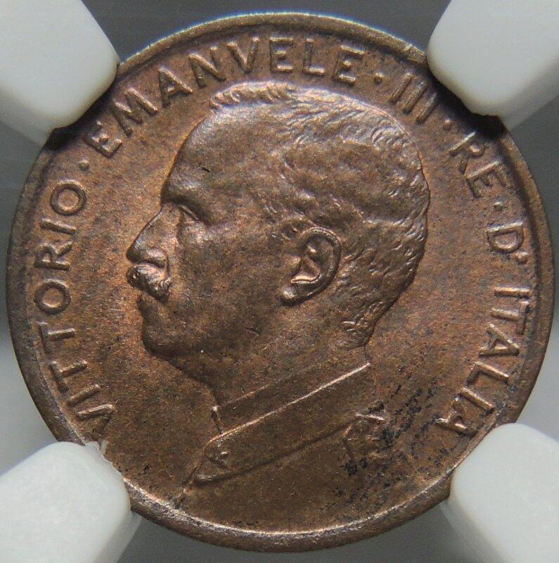 博洋堂世界钱币拍卖第096期（全场包邮） NGC MS63RB 意大利1910年1分铜币