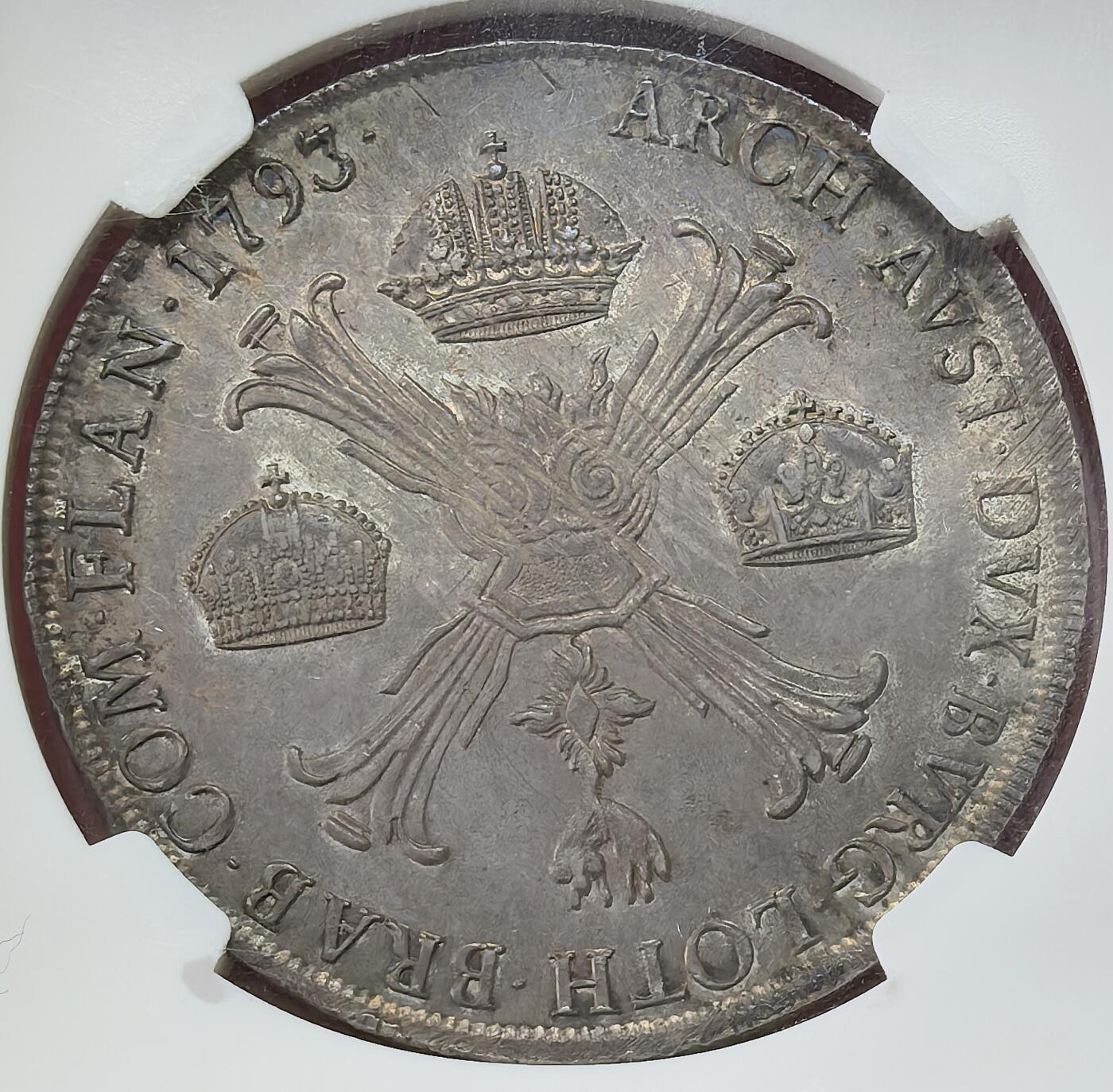凡希社世界钱币微拍第二百八十六期 1793奥治米兰弗朗茨二世Kronenthaler大银NGC-MS61，深灰包浆，浓郁深沉，历史感厚重的一枚！