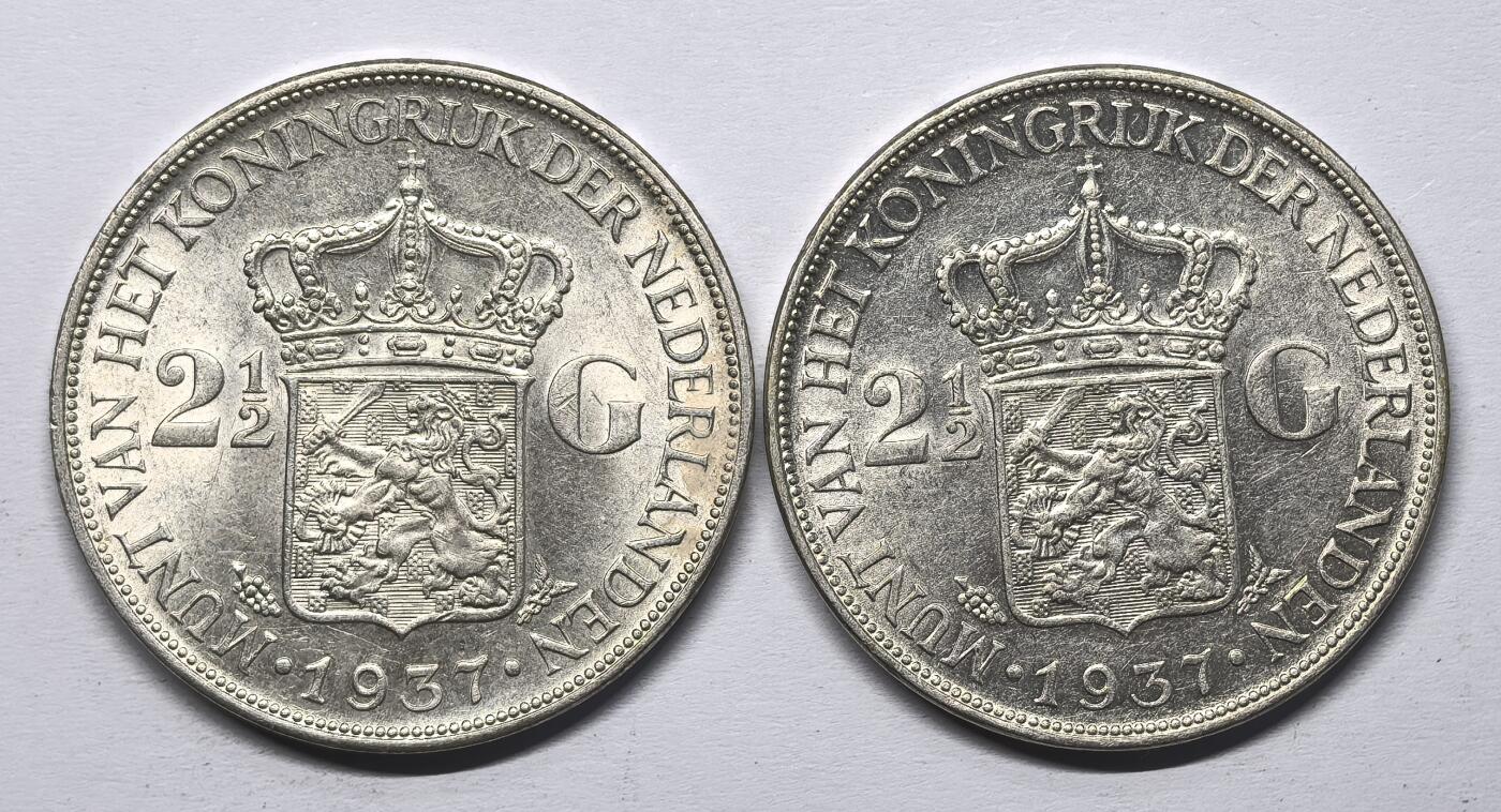 凡希社世界钱币微拍第二百八十六期 1937荷兰威廉敏娜2.5盾大银两枚好品UNC