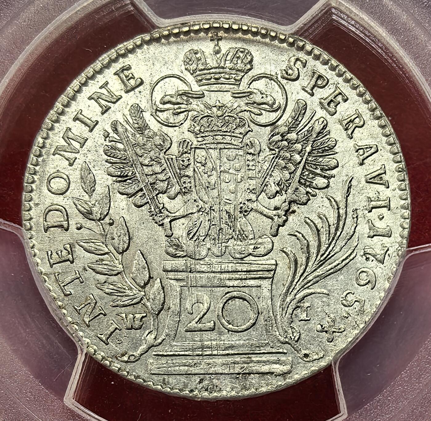 凡希社世界钱币微拍第二百八十六期 1765WI神罗弗朗兹一世20K银币PCGS-MS62，全银光，P亚军分。