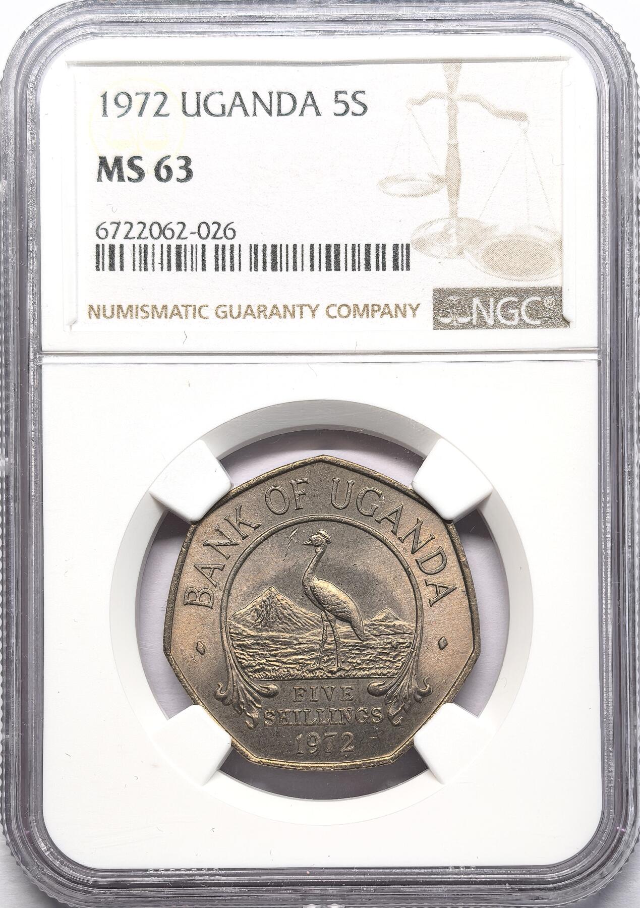 凡希社世界钱币微拍第二百八十六期 1972乌干达七边形5先令NGC-MS63