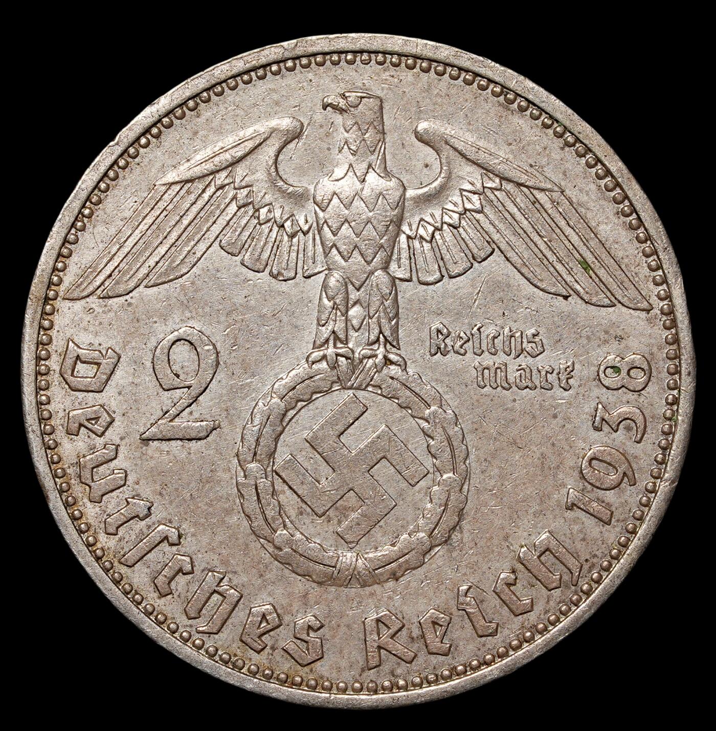 修遠堂世界钱币第四十四期 全场包邮 散币裸币专场 1938年兴登堡2马克银币