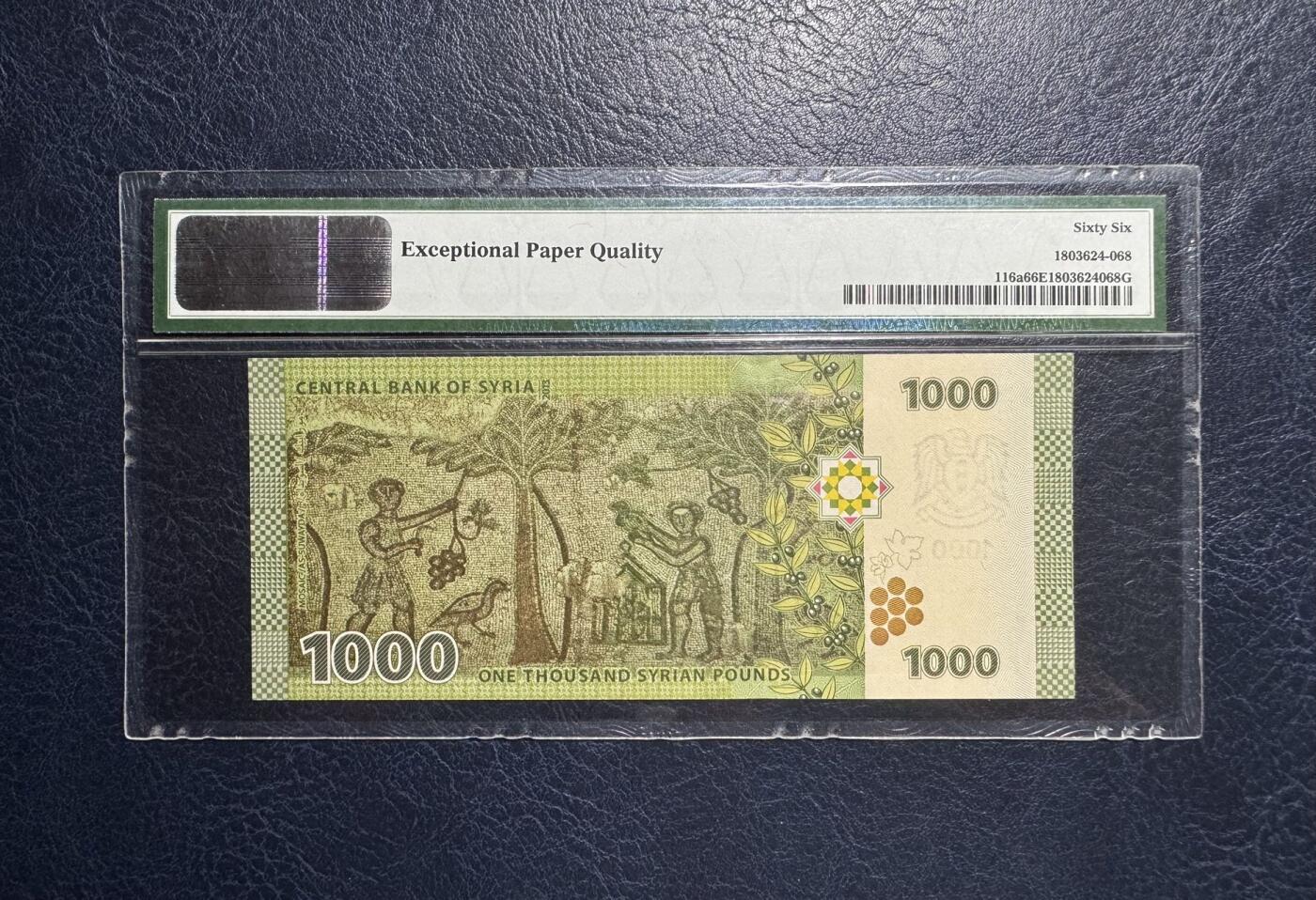 收藏联盟Quantum Auction 第385期拍卖  叙利亚2013年1000镑 PMG66 十位号 倒置号