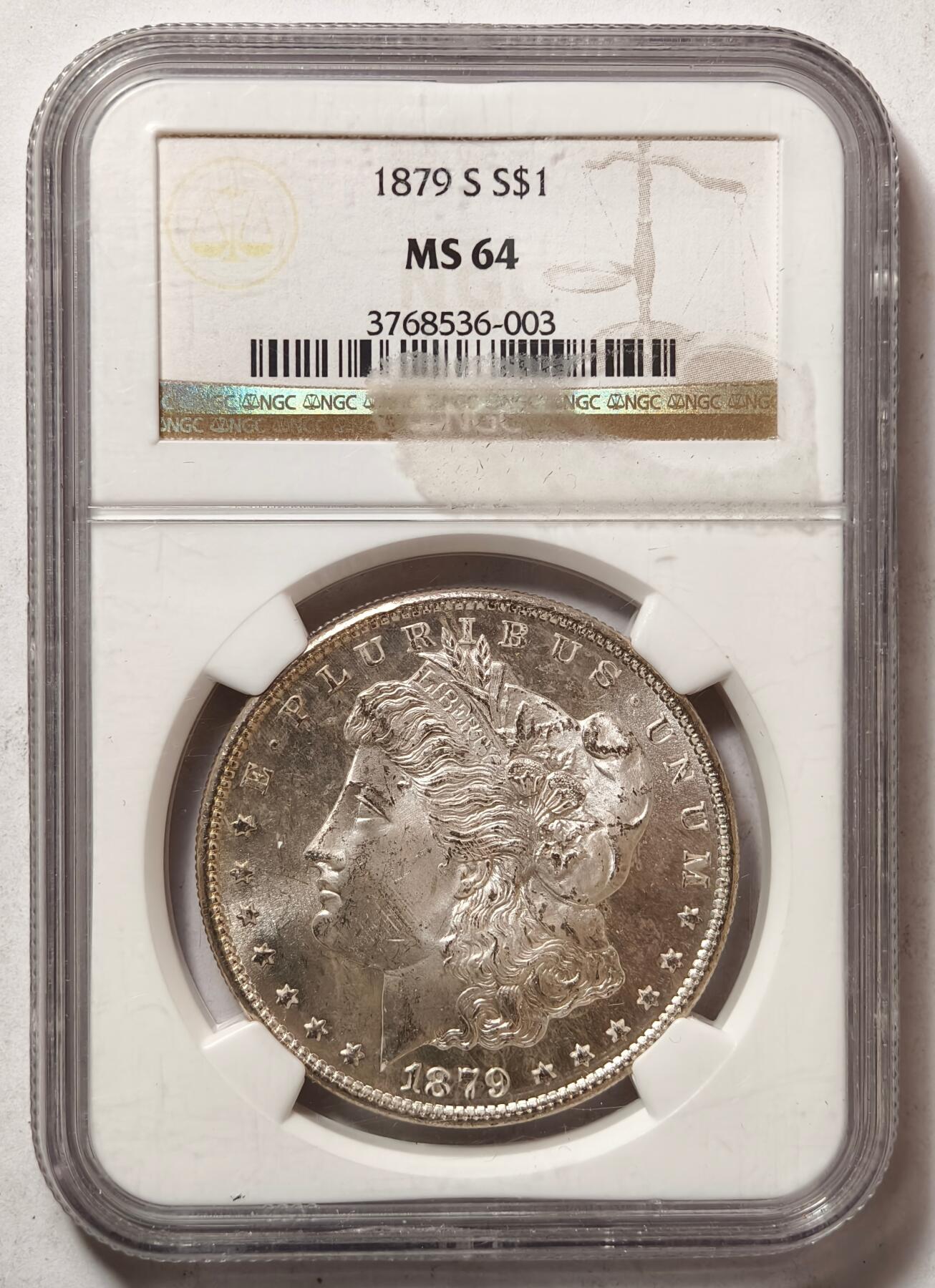 紫瑗钱币——第520期 美国 1879年 S版  摩根 大头妹1美元 银币 NGC MS64