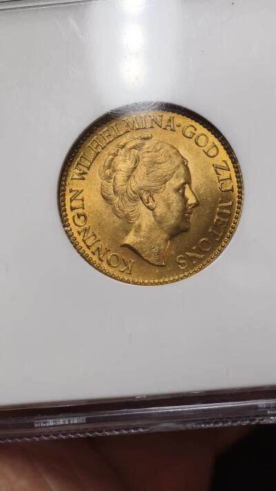 NGC-MS65荷兰1926年威廉明娜女王10盾金币