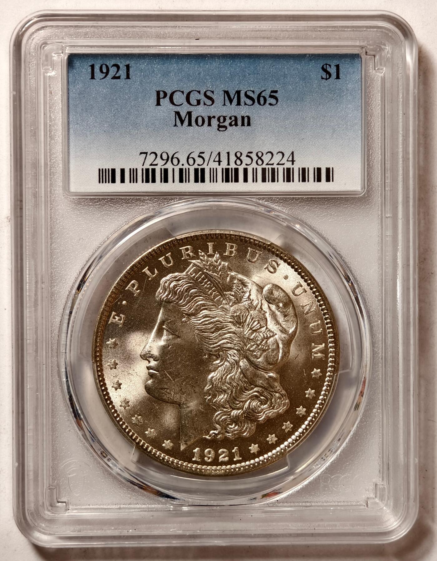 紫瑗钱币——第462期 美国 1921年 摩根 大头妹1美元 银币 PCGS MS65