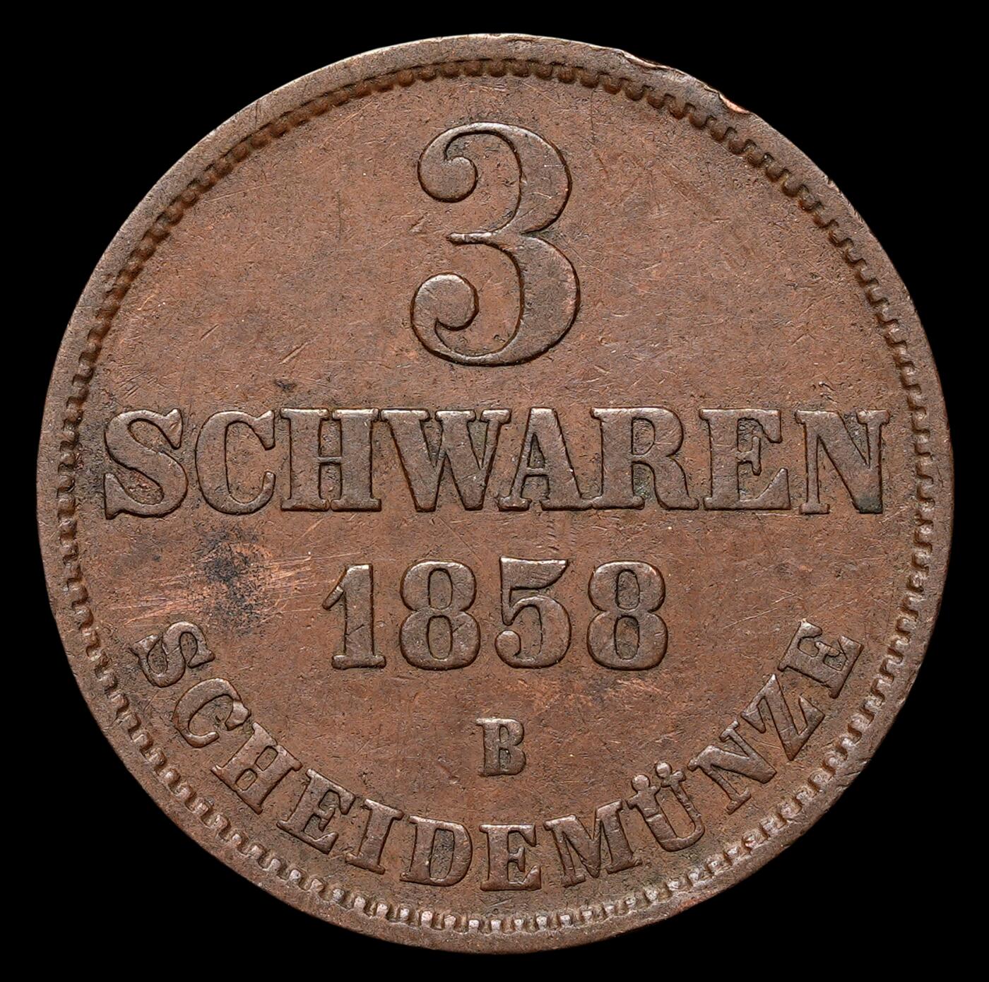 修遠堂世界钱币第四十四期 全场包邮 散币裸币专场 1858年奥尔登堡 3 SCHWAREN铜币