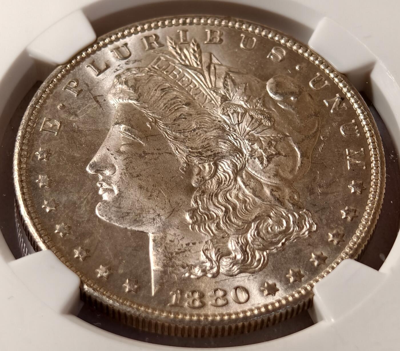 紫瑗钱币——第462期 美国 1880年 S版 摩根 大头妹1美元 银币 NGC  MS63