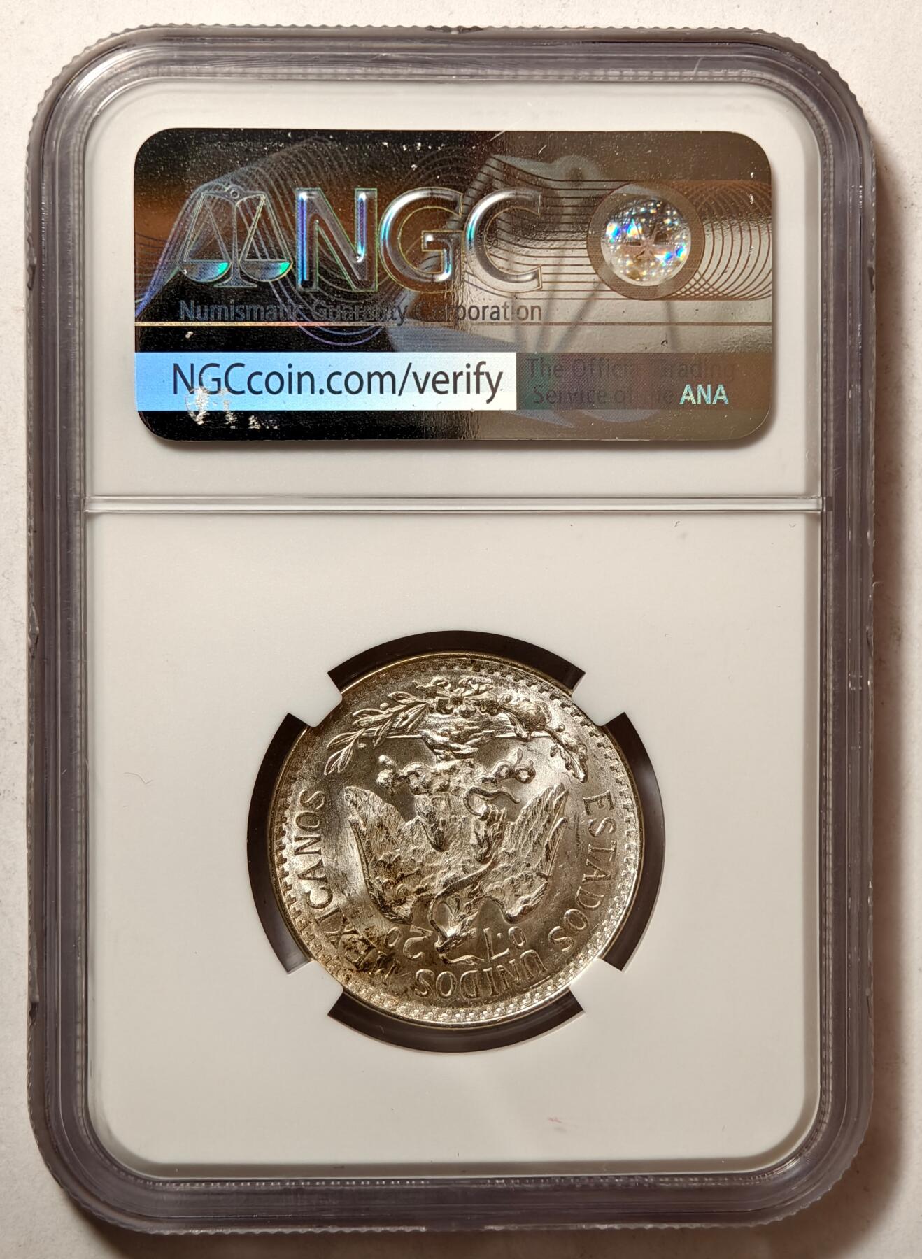 紫瑗钱币——第462期 墨西哥 1943年 M版 鹰洋 50分 银币 NGC MS64
