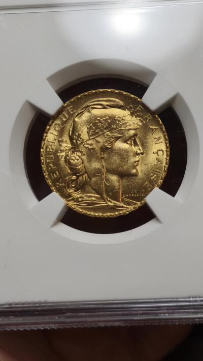 NGC-MS65法国1910年高卢雄鸡玛丽安娜20法郎金币