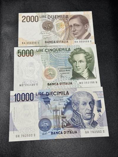 《外钞收藏家》第四百三十期 - 意大利2000、5000、1万里拉 三张一起 全新UNC