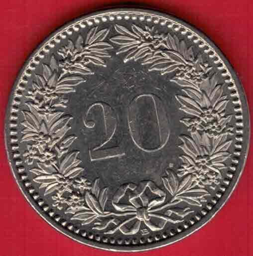 瑞士2015年20生丁(20分) 欧洲硬币 实物图 UNC-