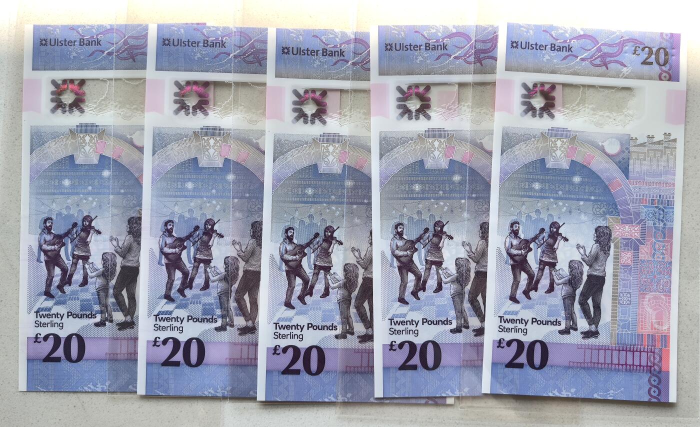 凡希社世界钱币微拍第二百八十六期 Ulster Bank全新挺版20镑塑料钞五枚一组