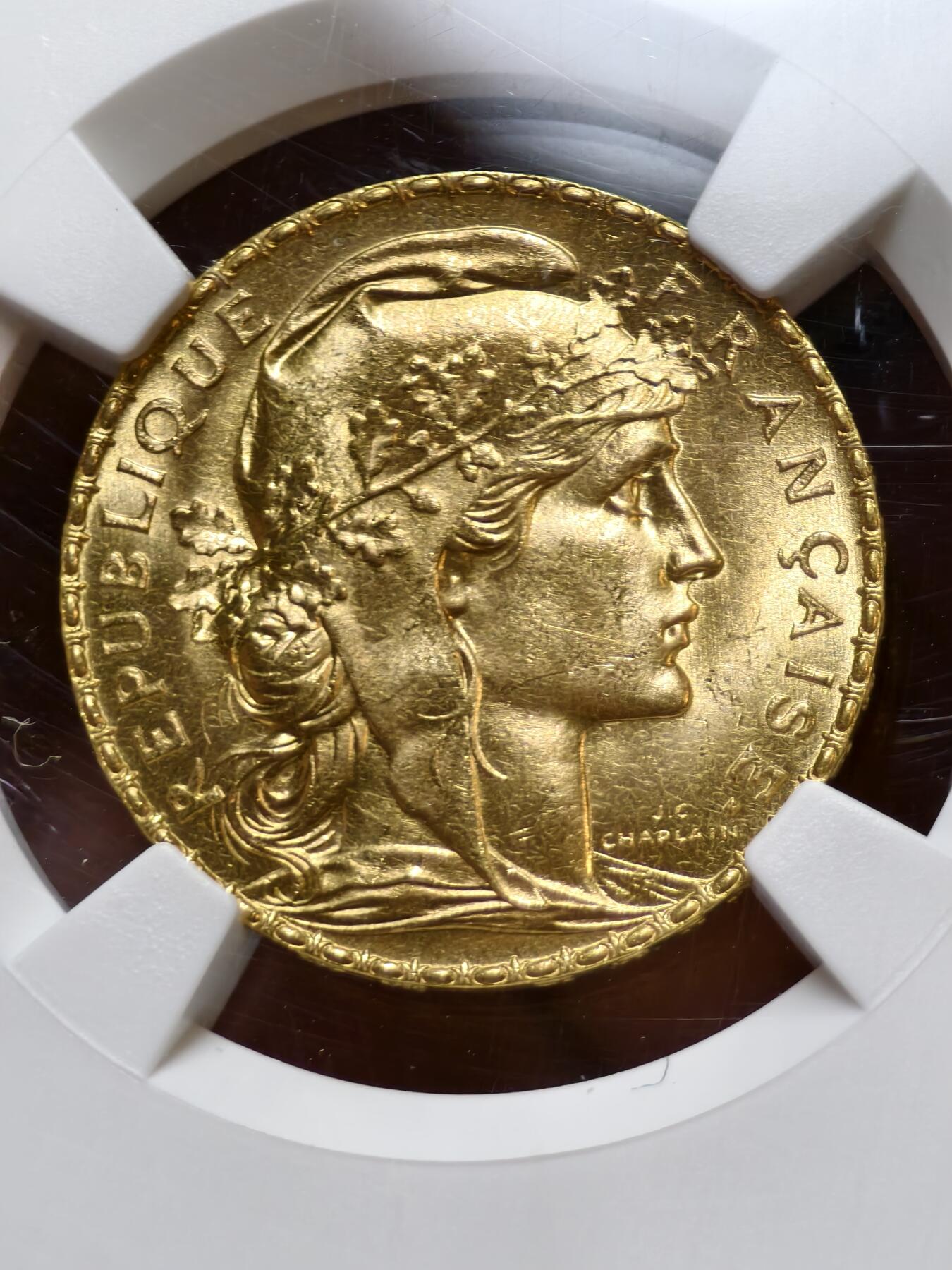 NGC-MS65法国1910年高卢雄鸡玛丽安娜20法郎金币- 金质的欧罗巴- 金质的