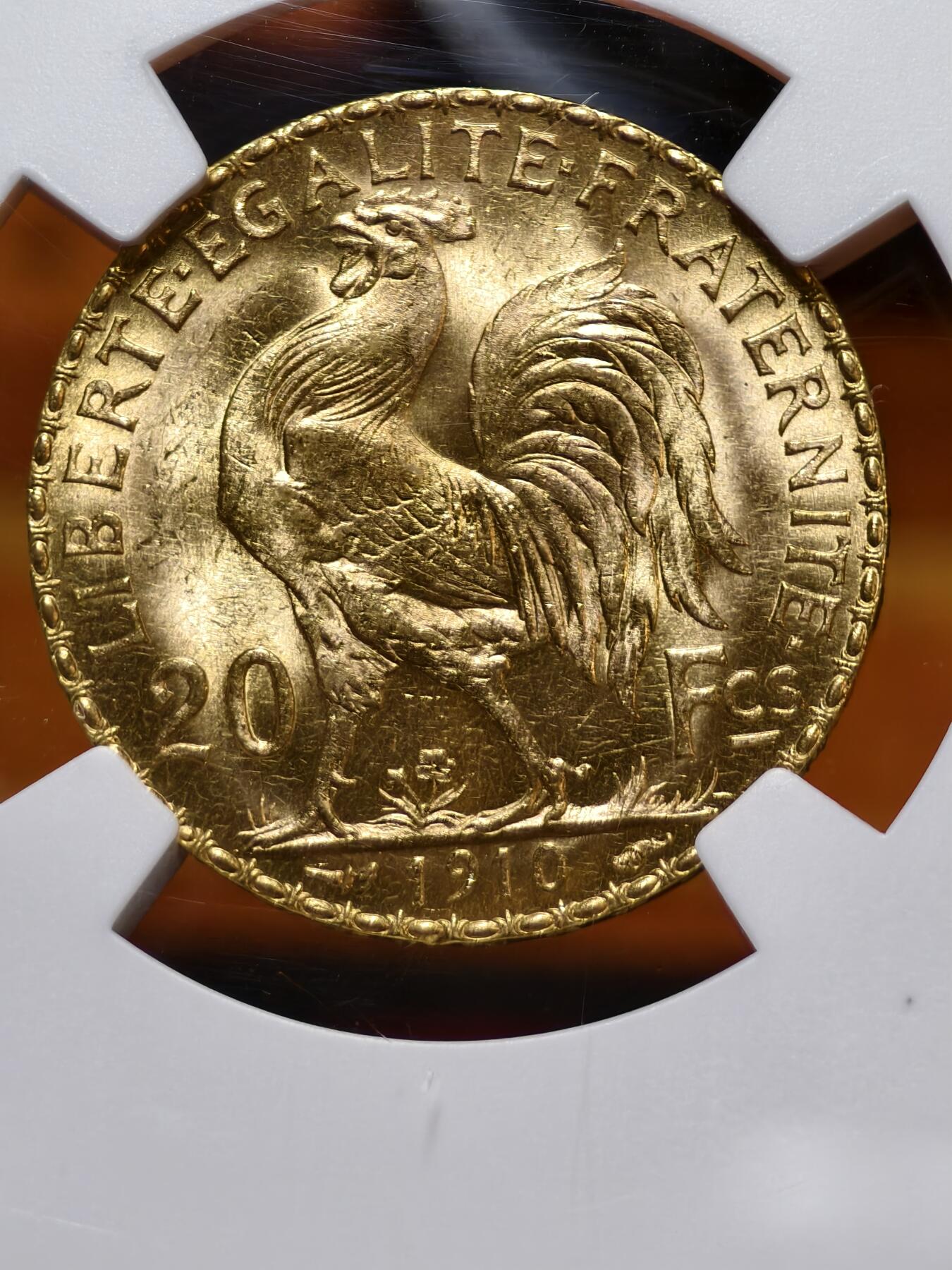 NGC-MS65法国1910年高卢雄鸡玛丽安娜20法郎金币