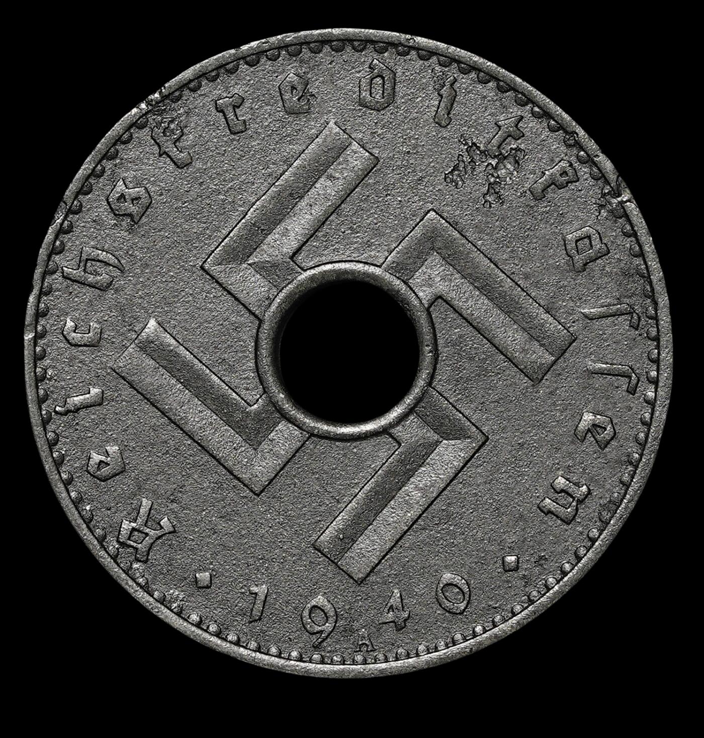 修遠堂世界钱币第四十四期 全场包邮 散币裸币专场 少见1940年德占区中孔5芬尼锌币