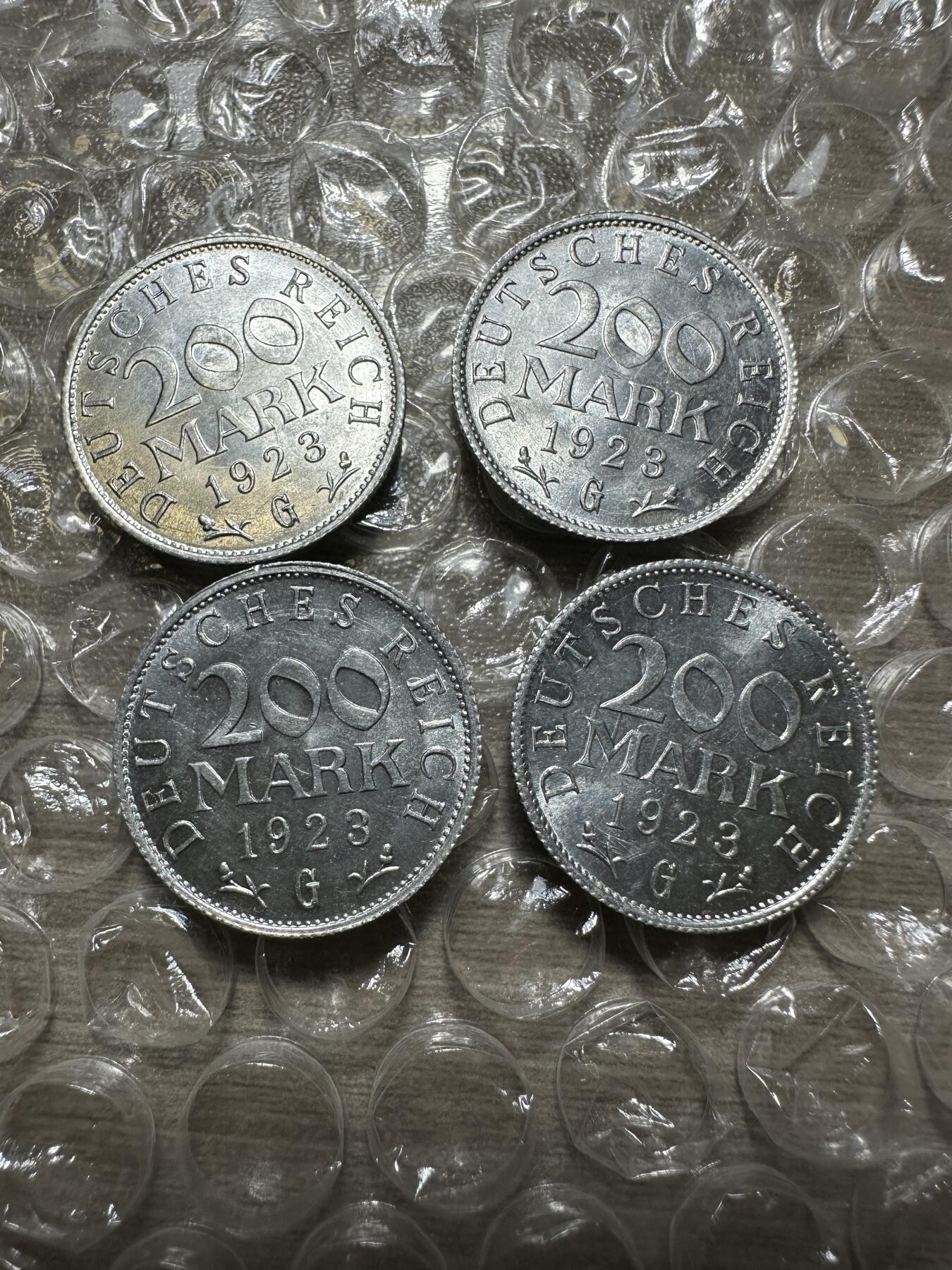 外国章，勋记，外币混合专场 原光美品1923年德国魏玛200马克铝币4枚