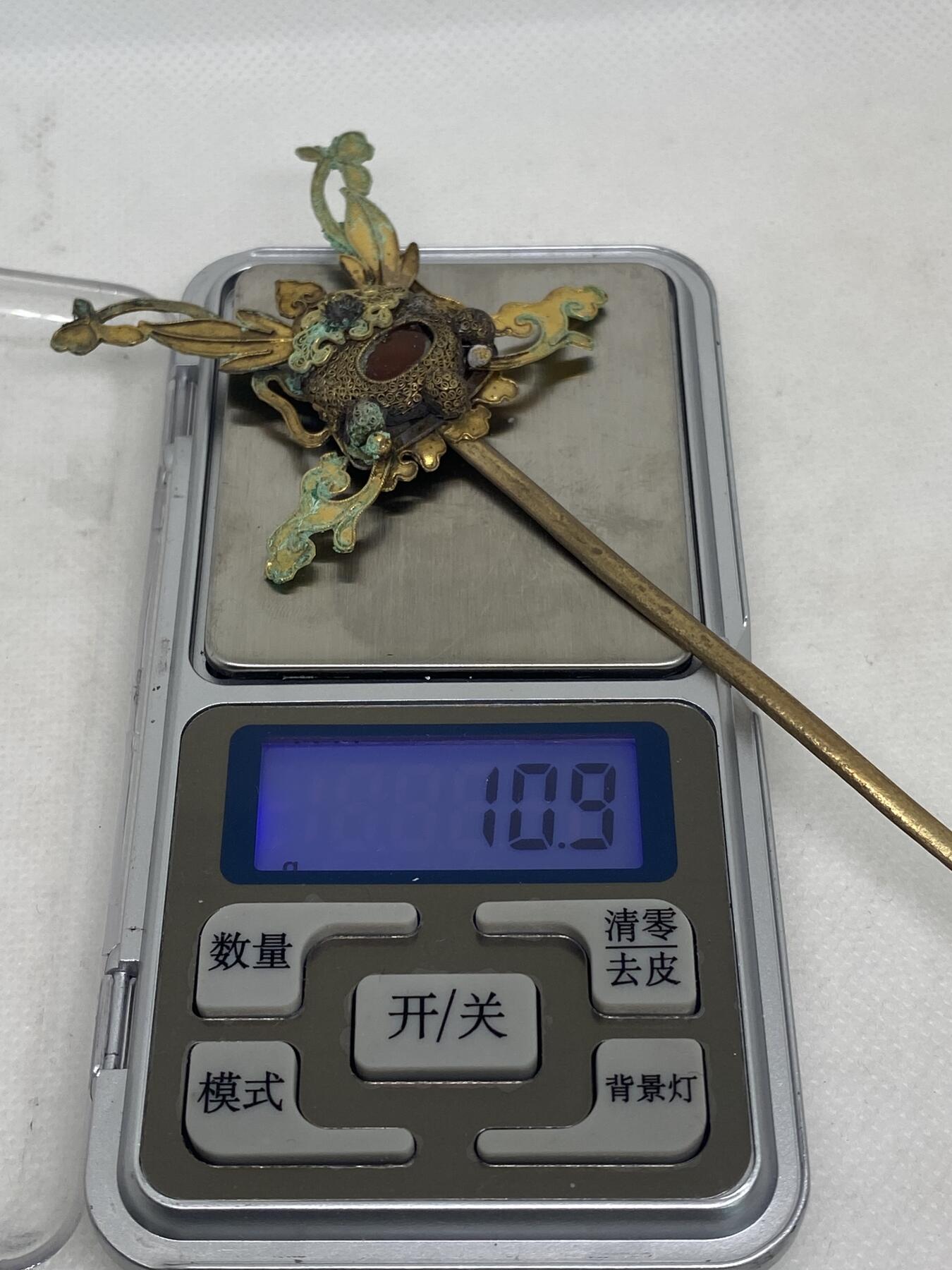 老银鎏金累丝嵌宝簪子，尺寸16厘米，品相如图，2500包快递
