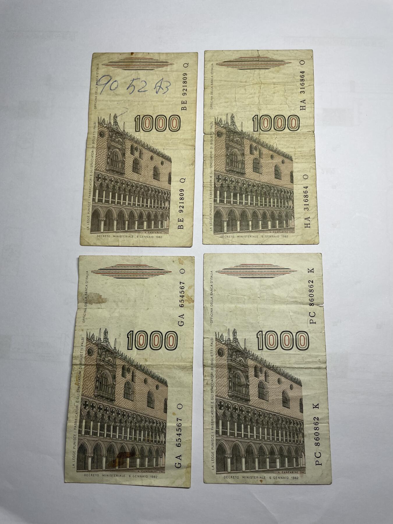 2024年集古藏今外币拍卖第十六期-第10场—（总第160拍-纸币专场），本期拍完结算一次，发货时间2-3天，休息几天后继续新的一期拍卖。 意大利1000里拉四张02