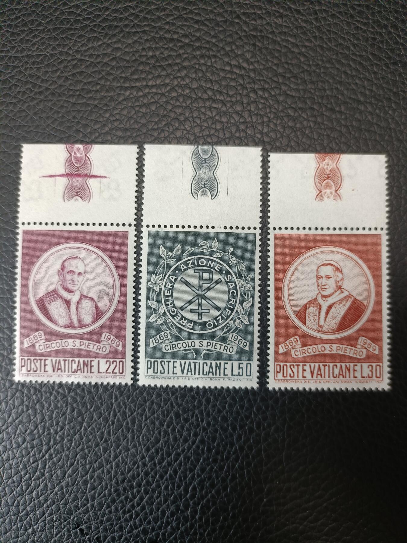 115外国邮票 梵蒂冈1969年圣彼得会成立百年纪念教皇3全新 