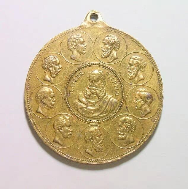德国威廉一世骑马+德意志9位邦国国王+俾斯麦高浮雕铜章 38MM