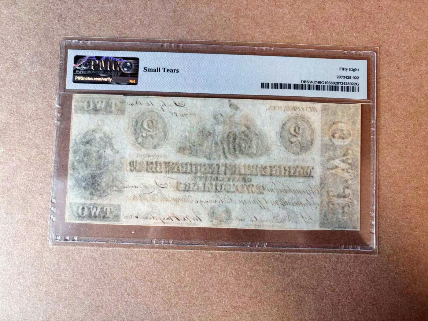 【Blue Auction】✨世界纸币精拍第565期【精】 【手签实钞】美国 威斯康辛州 1844年2美金 PMG58 设计精美 狗狗