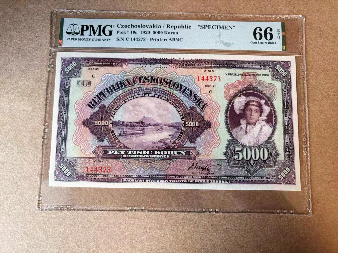 【Blue Auction】✨世界纸币精拍第565期【精】 捷斯 1920年5000克朗 超大票幅 样钞 PMG66EPQ 设计精美