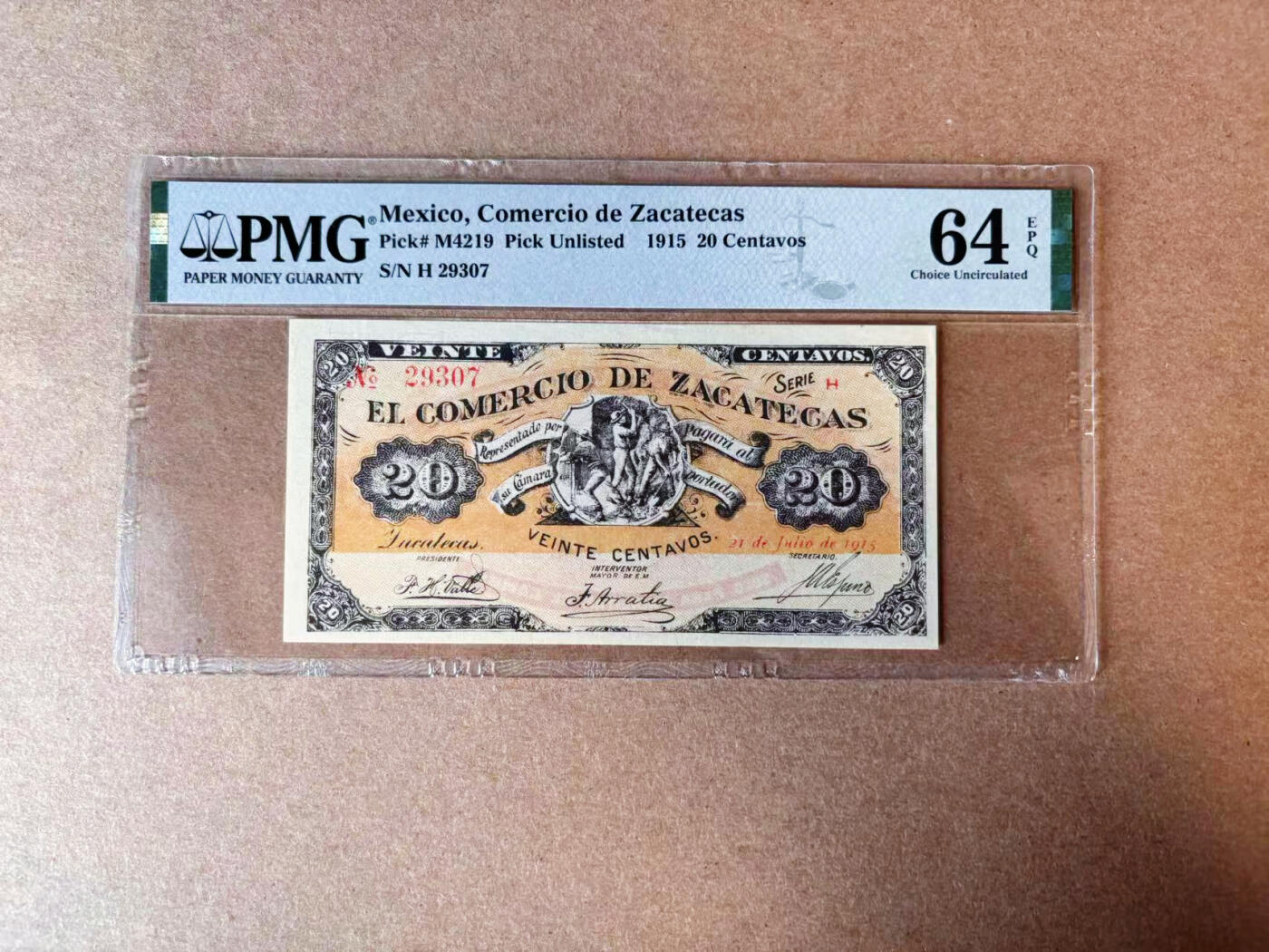 【Blue Auction】✨世界纸币精拍第565期【精】 墨西哥 1915年20分 PMG64EPQ 