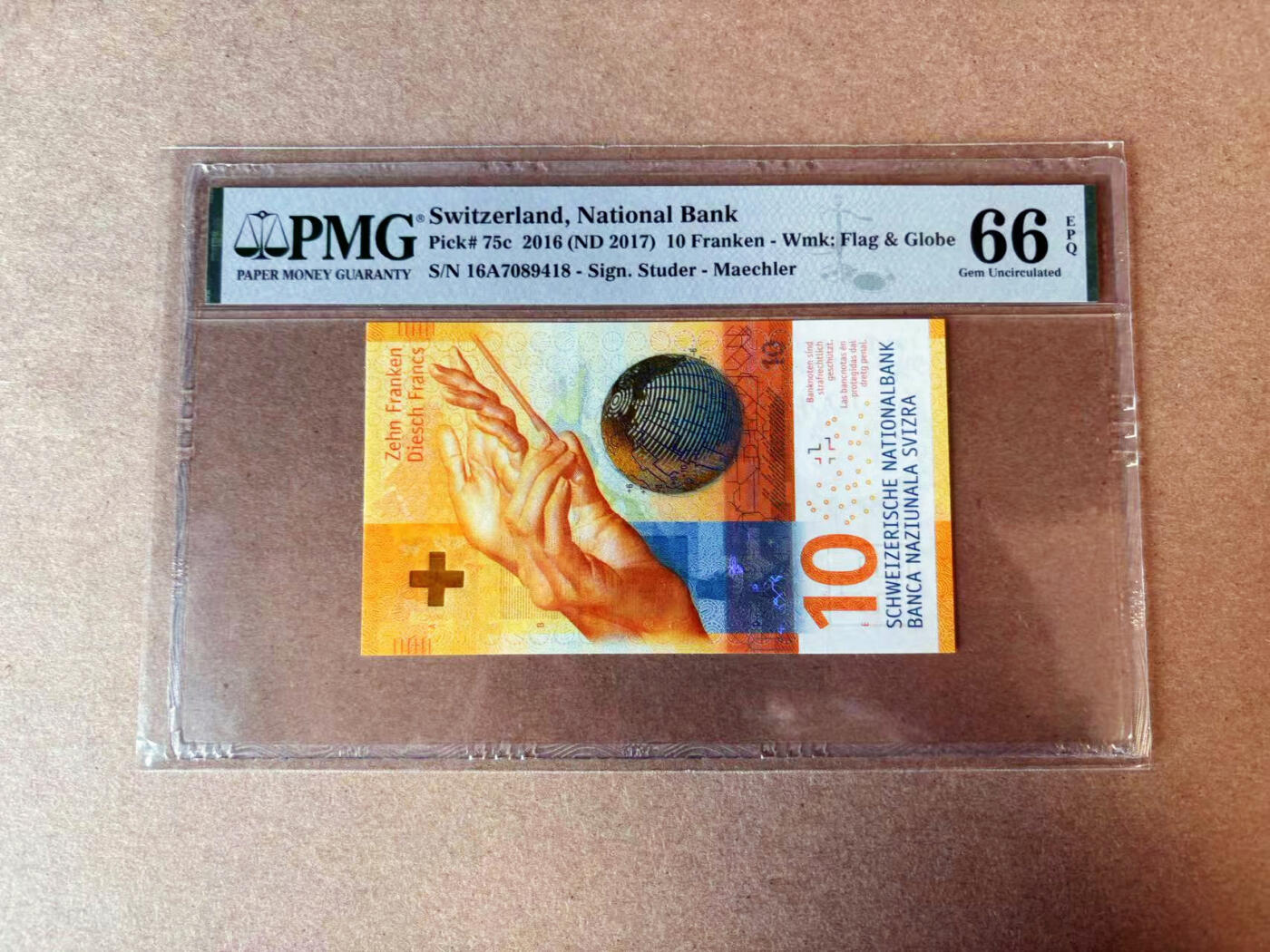 【Blue Auction】✨世界纸币精拍第565期【精】 【A冠】瑞士 2016年10法郎 PMG66EPQ 