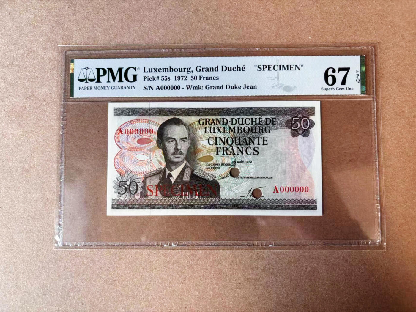 【Blue Auction】✨世界纸币精拍第565期【精】 【样钞】卢森堡 1972年50法郎  PMG67EPQ 高分 