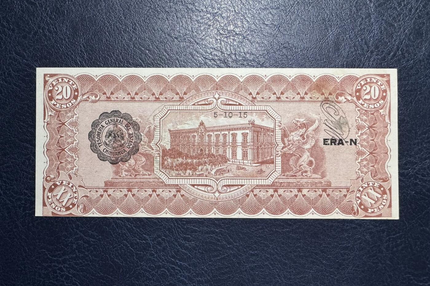 收藏联盟Quantum Auction 第386期拍卖  墨西哥芝华华1915年20比索 品相UNC 边角微瑕 带签实钞