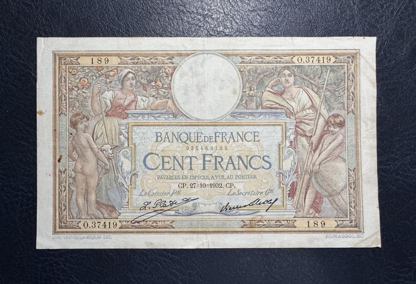 收藏联盟Quantum Auction 第386期拍卖  法国1932年100法郎 品相如图 