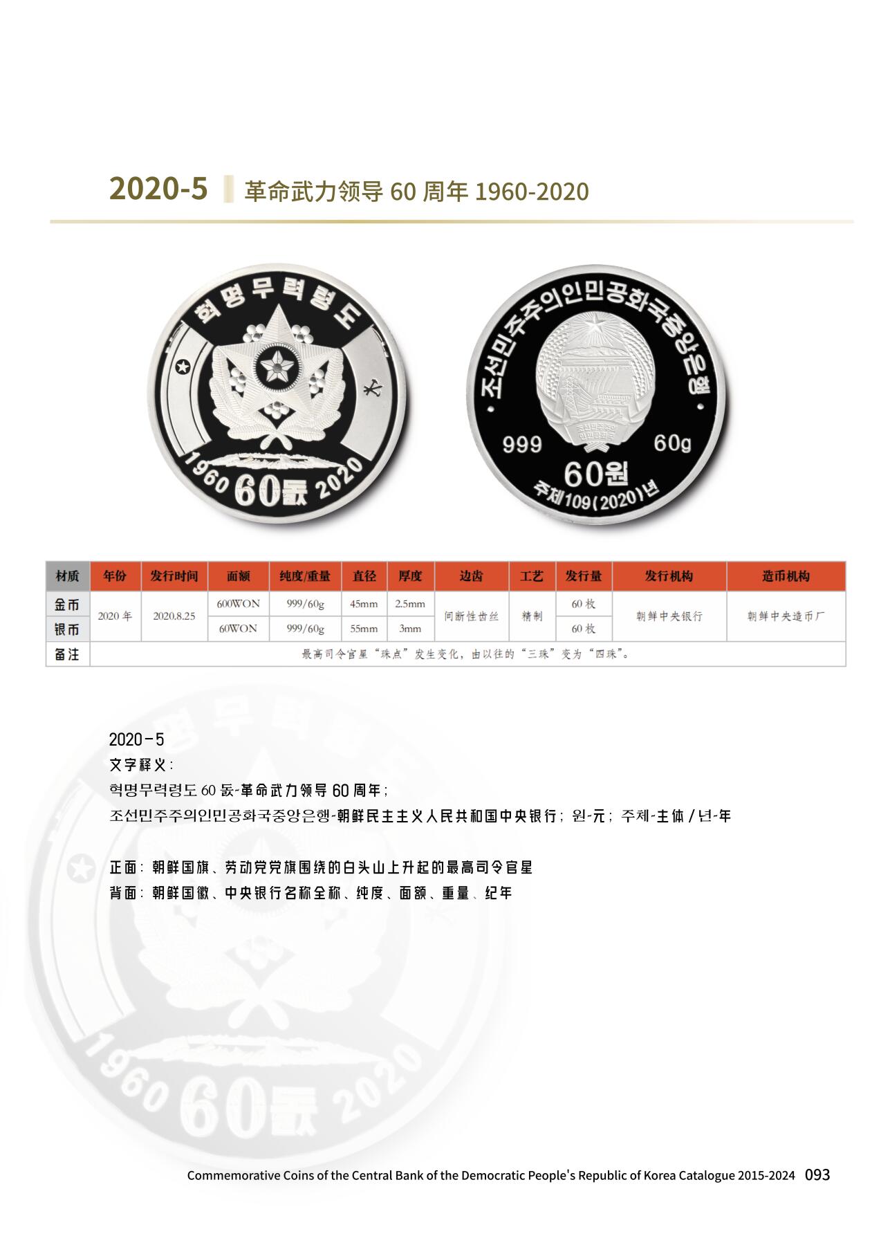 『现货』《朝鲜中央银行 2015～2024年纪念币目录》启炫 编著 朝鲜中央银行&D.W COINS 出品  国际科学技术出版社  全书300页，收录纪念币290余种，高清钱币彩色图片455张，发行公告167份等  当日发货，售完为止