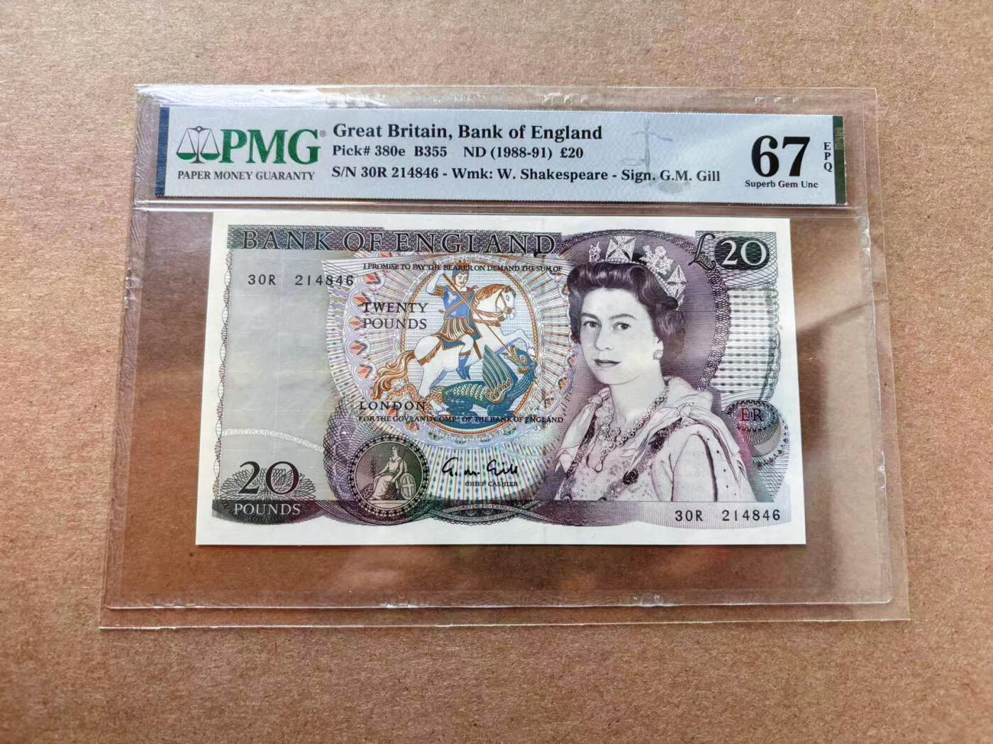 【Blue Auction】✨世界纸币精拍第565期【精】 英国 1988-91年20镑PMG67EPQ 高分 