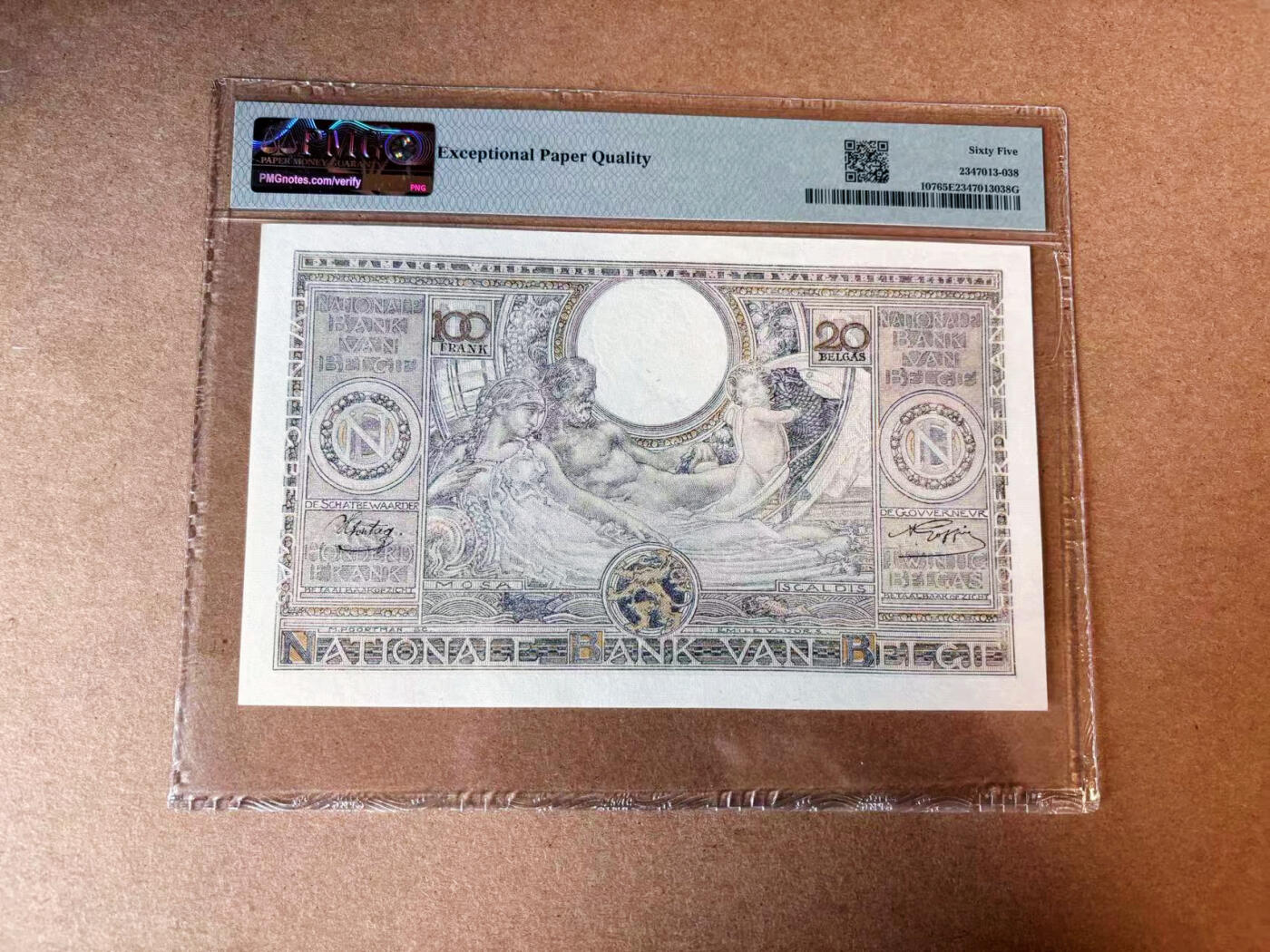【Blue Auction】✨世界纸币精拍第565期【精】 比利时 1943年100法郎 PMG65EPQ 