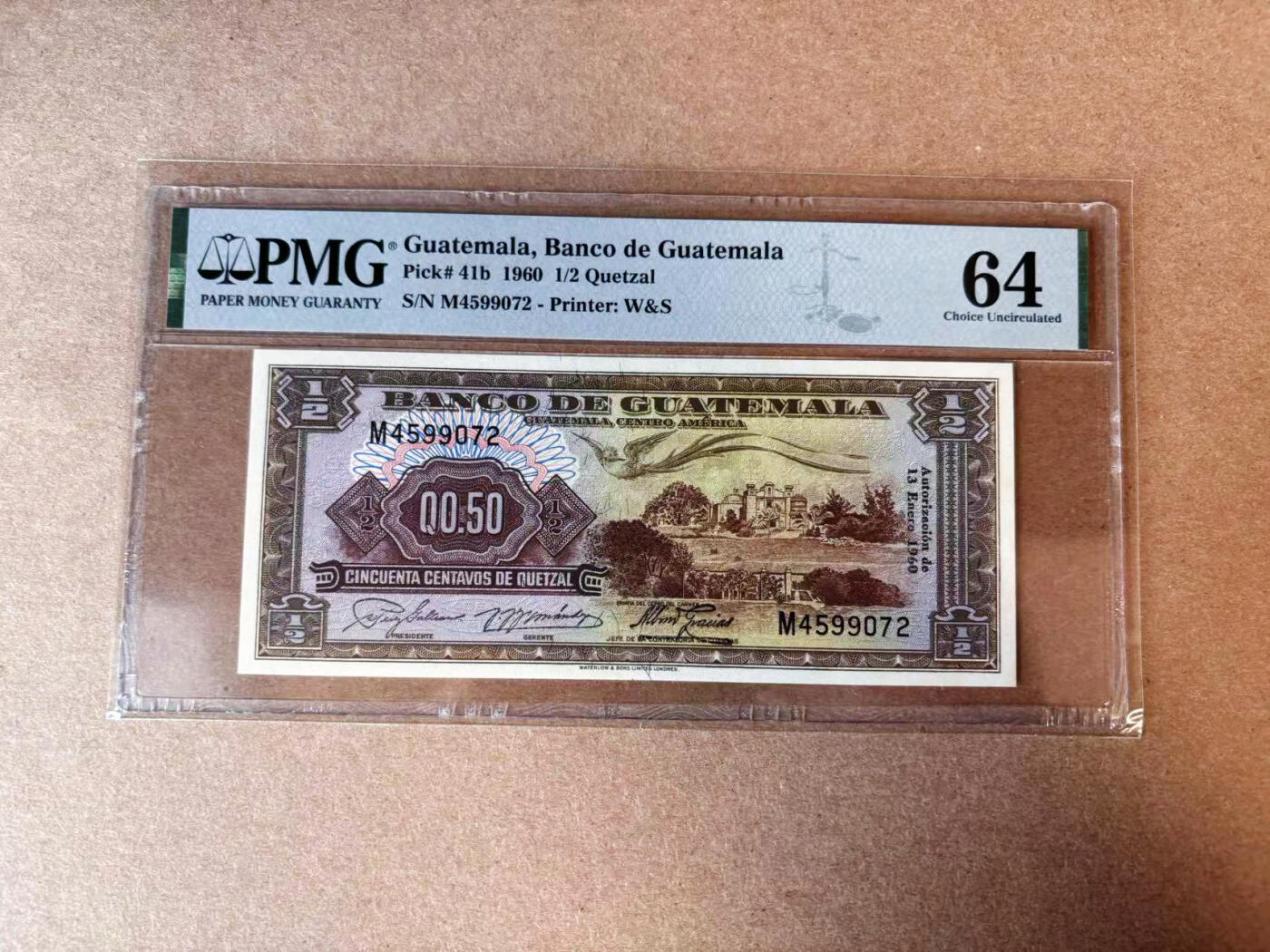 【Blue Auction】✨世界纸币精拍第565期【精】 危地马拉 1960年1/2Q PMG64