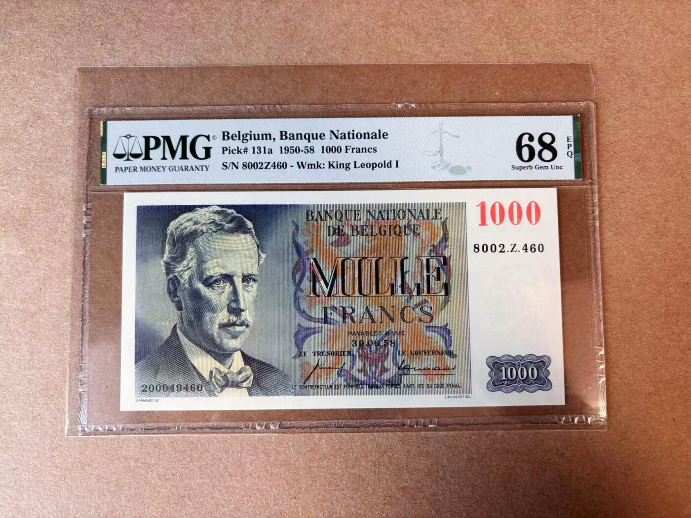 【Blue Auction】✨世界纸币精拍第565期【精】 【唯一冠军分 a版】比利时 1950-58年1000法郎 PMG68EPQ 超高分 法属风 精美
